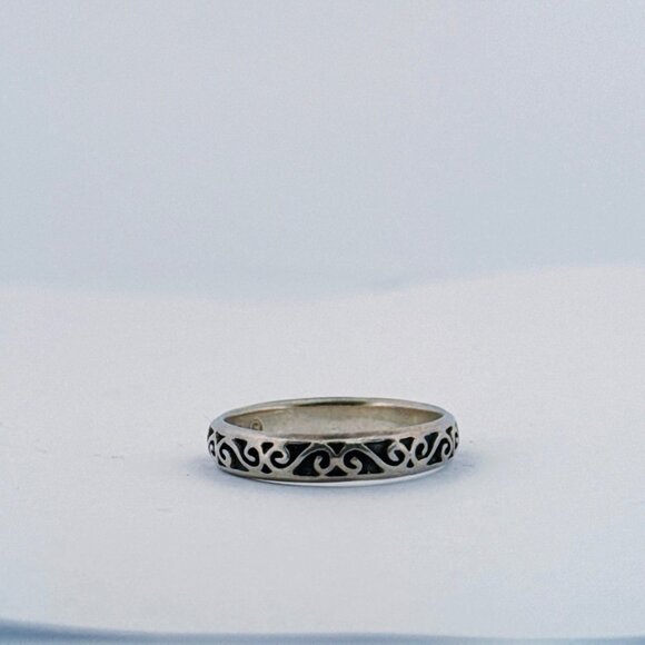 Estate Sterling Silver 925 Scroll Pattern Band Ring Size 6.75 – 2.2g Vintage - Picture 1 of 8